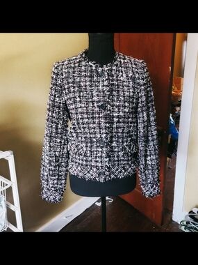Ann Taylor Black and White Tweed Button Jacket